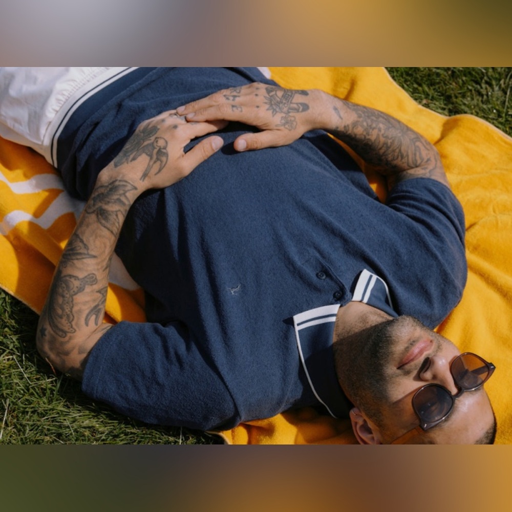 Tracksmith Run Cannonball Run Terry Polo Shirt Blue navy Resort Wear Absorbent